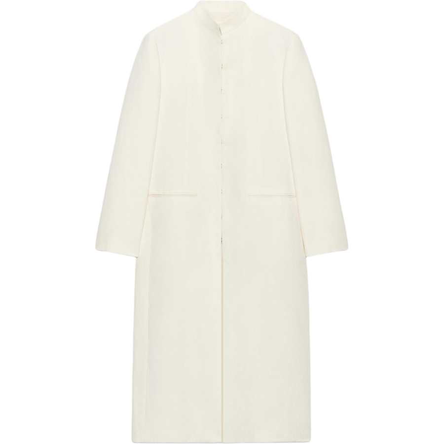 ZARA ZW Coats Women's White Stand Collar Moderate Other