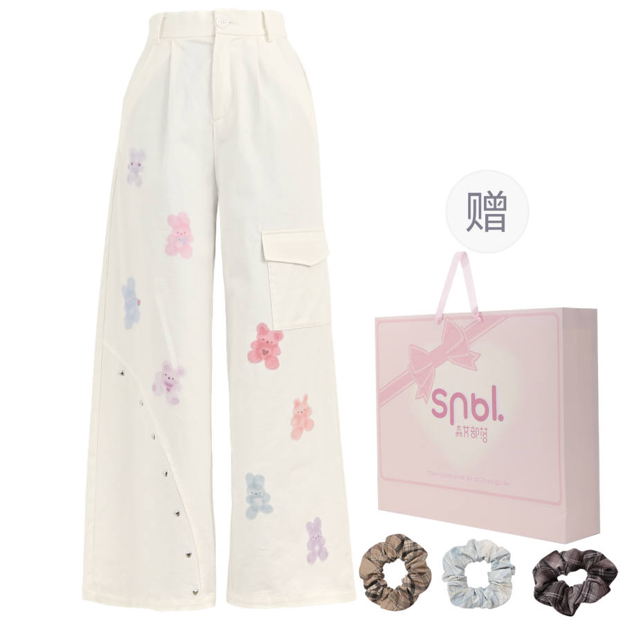 SNBL Casual Pants Women's White Moderate Wide Leg Pants
