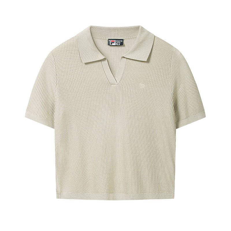 FILA WHITE Knitwear Women's Elegant Stone Gray Polo Collar Moderate Straight Fit