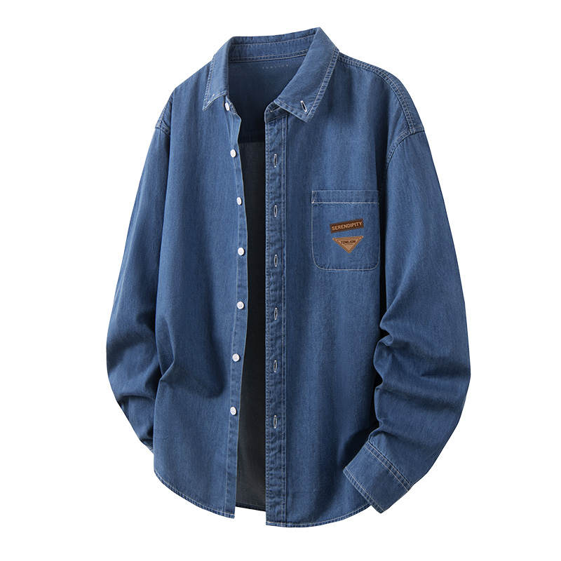 Tonlion Shirts Unisex Lapel Moderate Denim