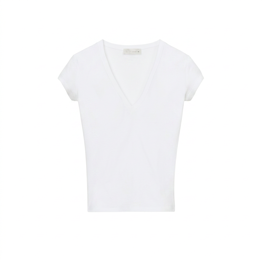 ZARA T Shirts Women's White V Neck