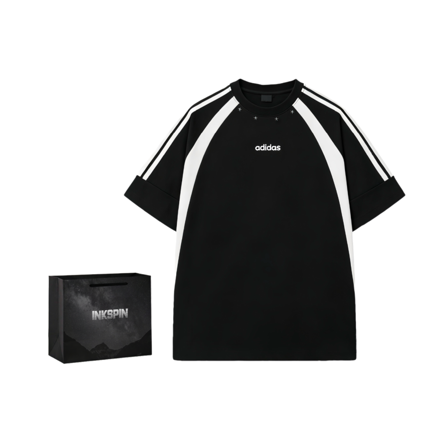 Adidas Adidas 3 Stripes T Shirts Unisex Black White Shopping Bag Crew Neck Moderate