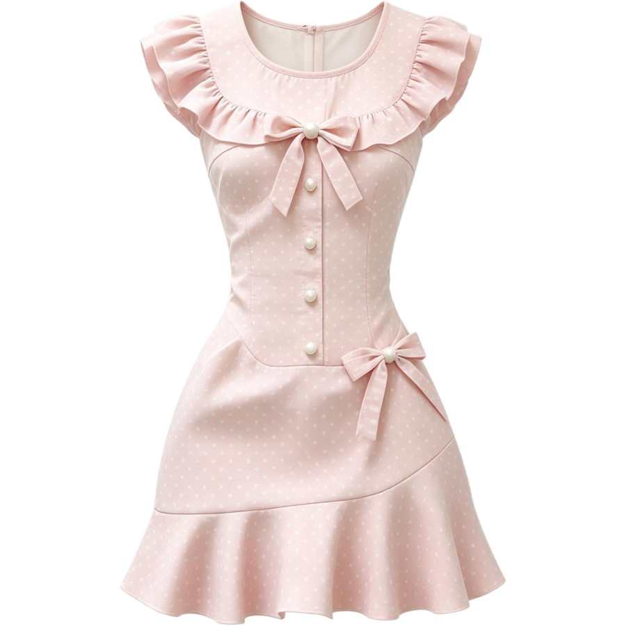 MostwantedLab Short Sleeved Dresses Women's Pink Crew Neck Thin Short Skirt Fishtail Dress