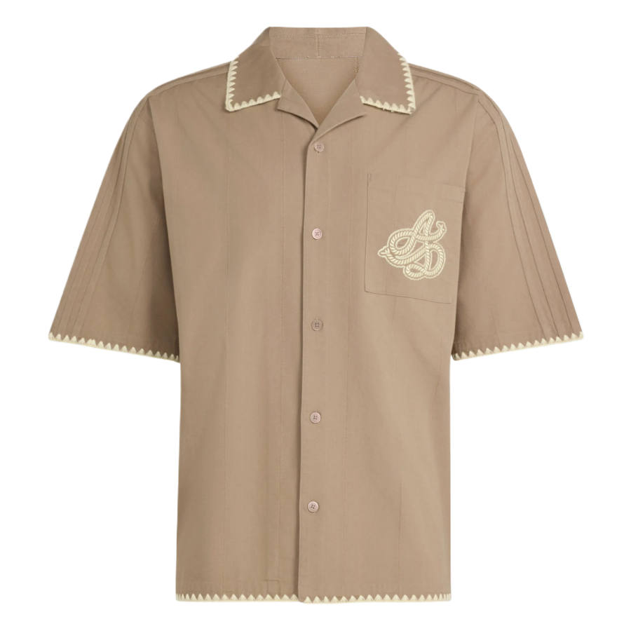 Adidas Originals French Riviera Holiday Collection Shirts Men's Khaki Brown Lapel Moderate