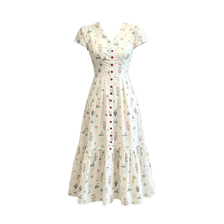 TUSHIFEI Short Sleeved Dresses Women's Image Color V Neck Moderate Midi Skirt A Line Skirt