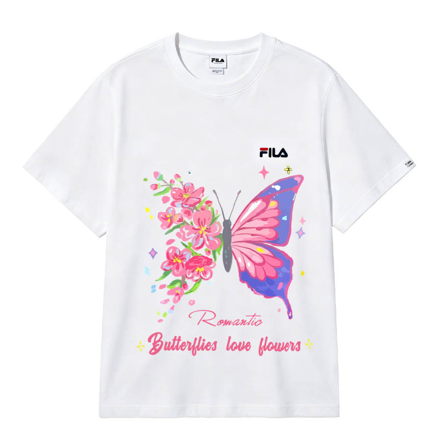FILA T Shirts Unisex Gray White Crew Neck Moderate Straight Fit