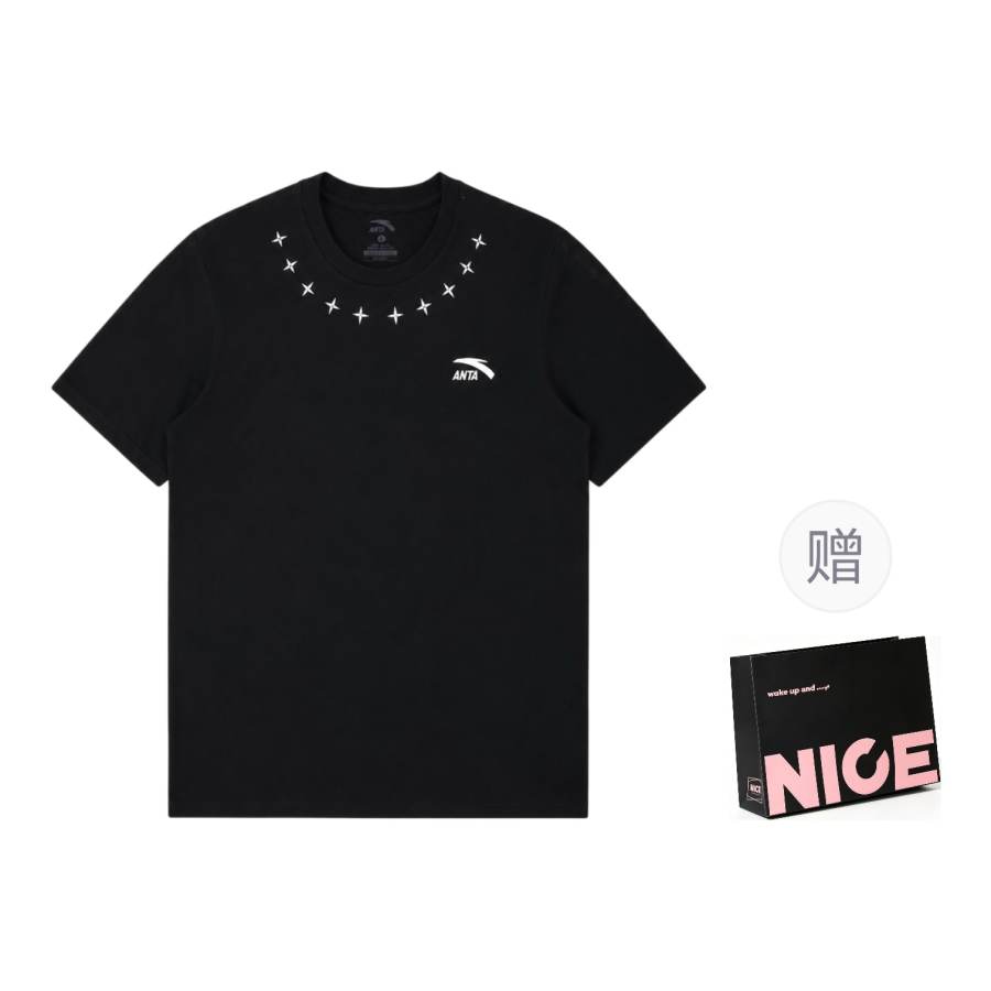 ANTA T Shirts Unisex Black Crew Neck Moderate