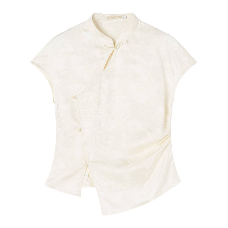 XIANGYING Shirts Women's Ecru Stand Collar