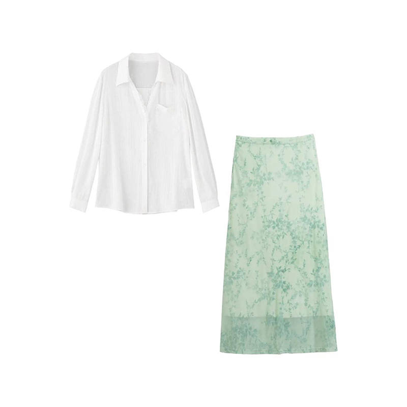 MARIE·COCO Two Piece Skirt Sets Women's V Neck Moderate Long Skirt