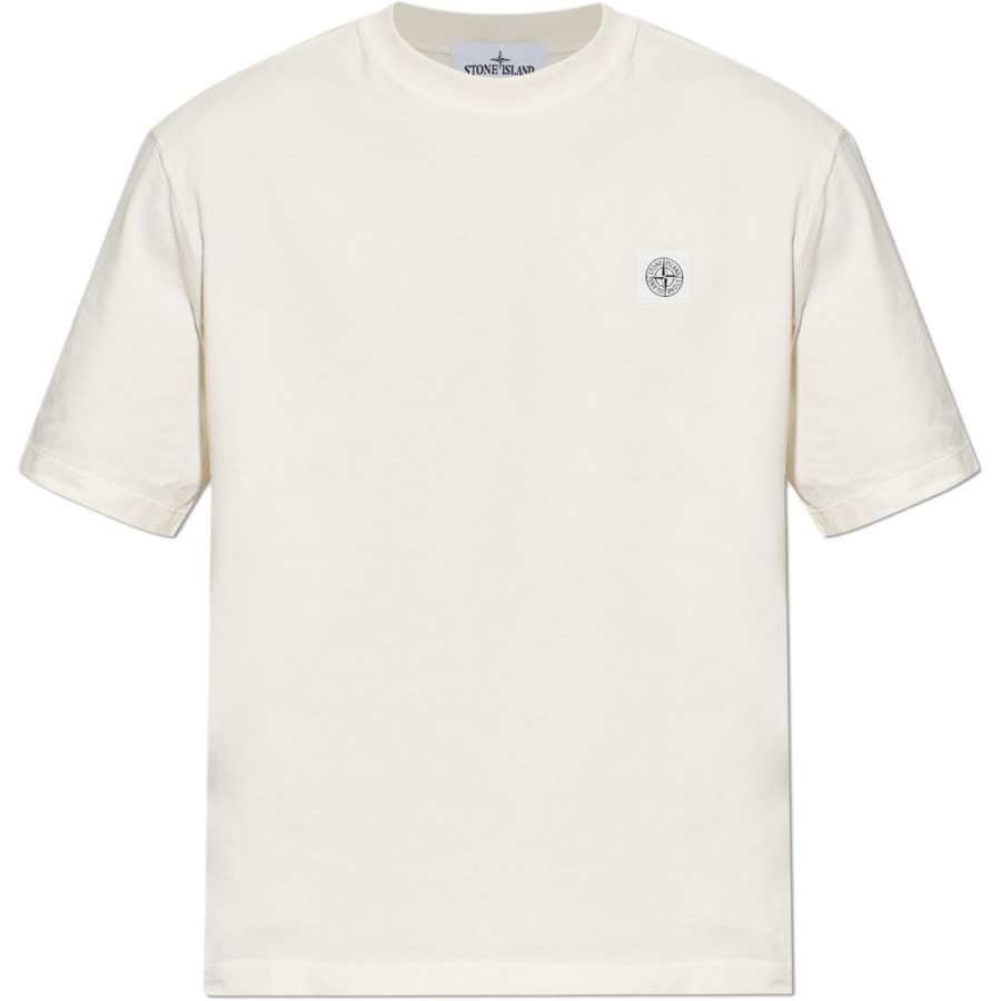 STONE ISLAND T Shirts Men's Ecru Crew Neck Moderate Other