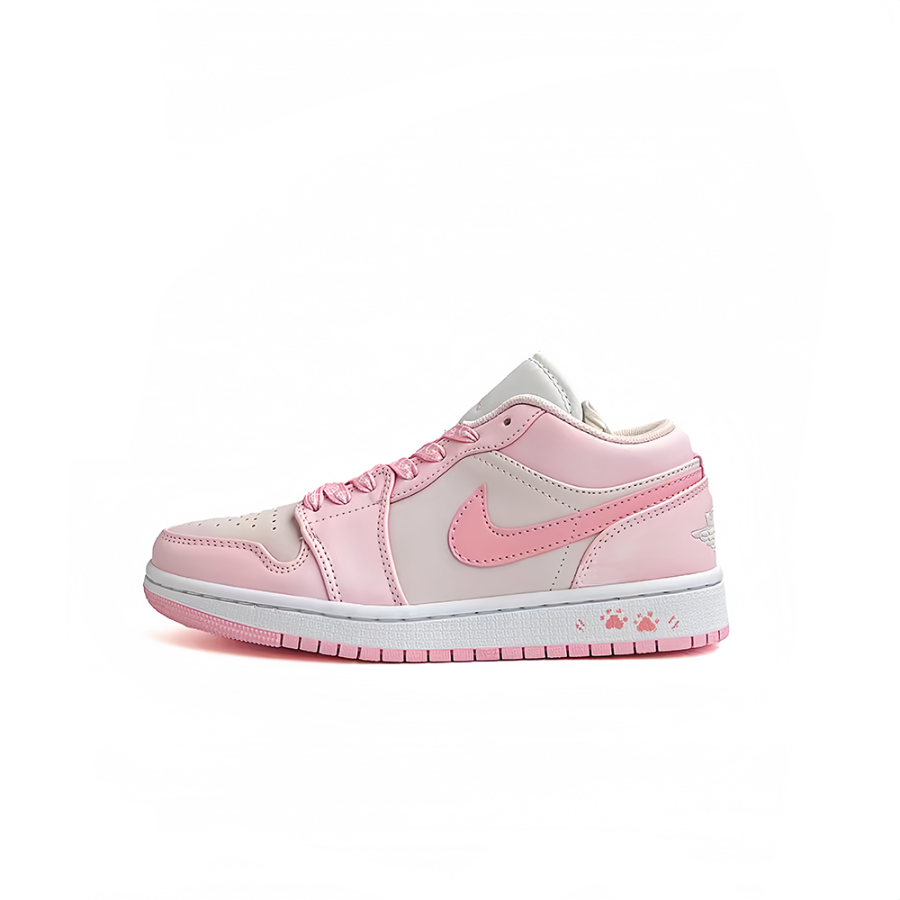 Jordan Jordan Air Jordan 1 Leather Abrasion Resistant Low top Children's Basketball Shoes Pink White Unisex