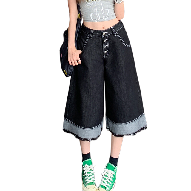 Sugarfunk Jeans Women's Black Gray Color Moderate Wide Leg Pants