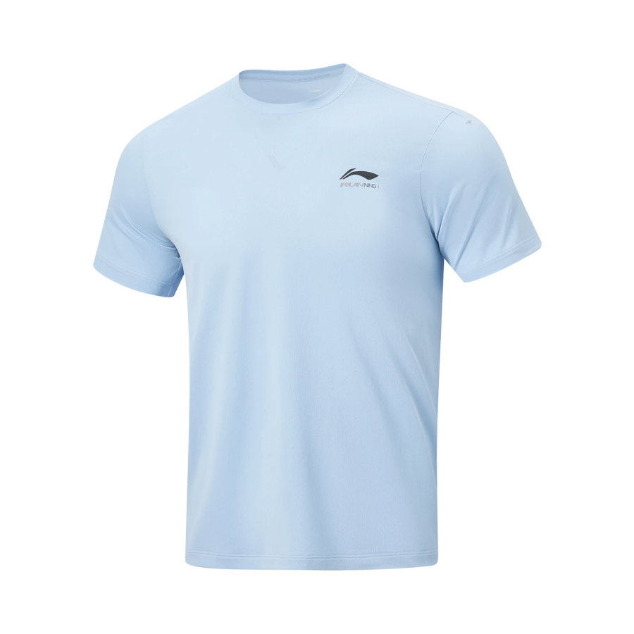 Li-Ning Li Ning Running Collection T Shirts Men's Clear Sky Blue Crew Neck Moderate Straight Fit