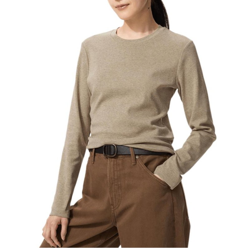 UNIQLO T Shirts Women's Dark Beige Crew Neck