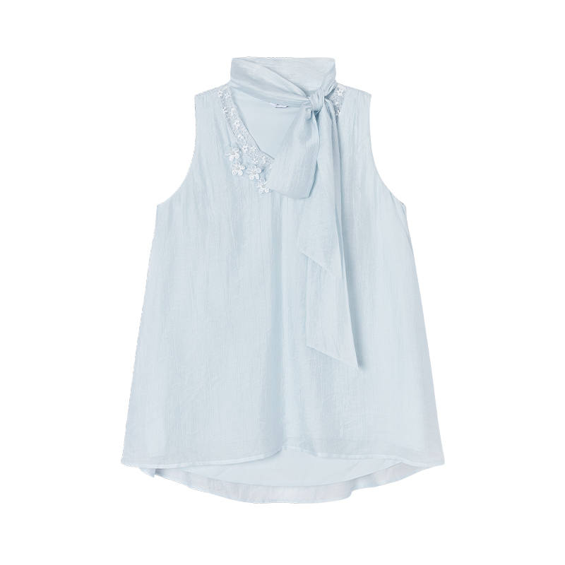 XIANGYING Chiffon Shirts Women's Blue V Neck Thin