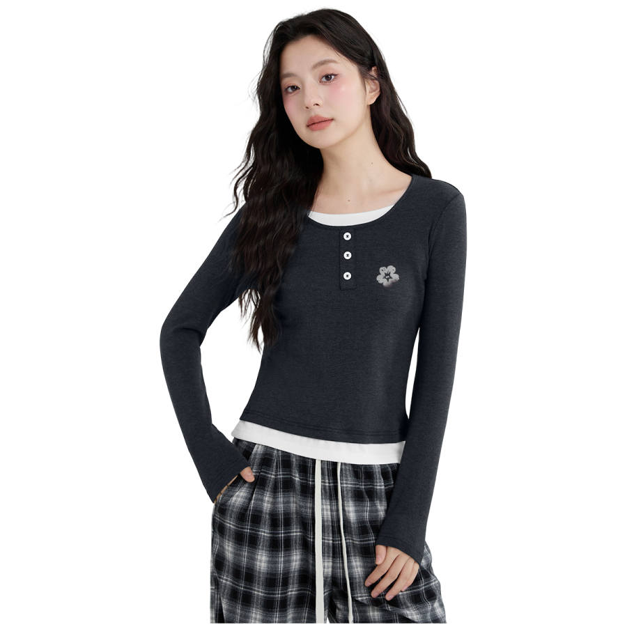 MINISO T Shirts Women's Square Collar Moderate Nipped In Waist