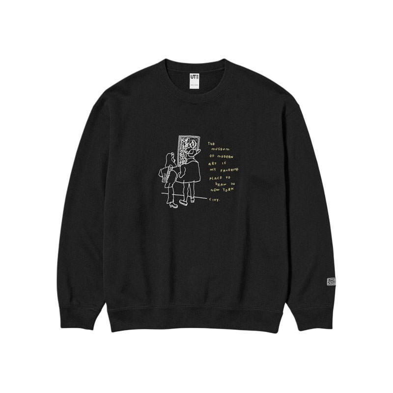 UNIQLO Jason Polan Sweatshirts Unisex Black Crew Neck Moderate