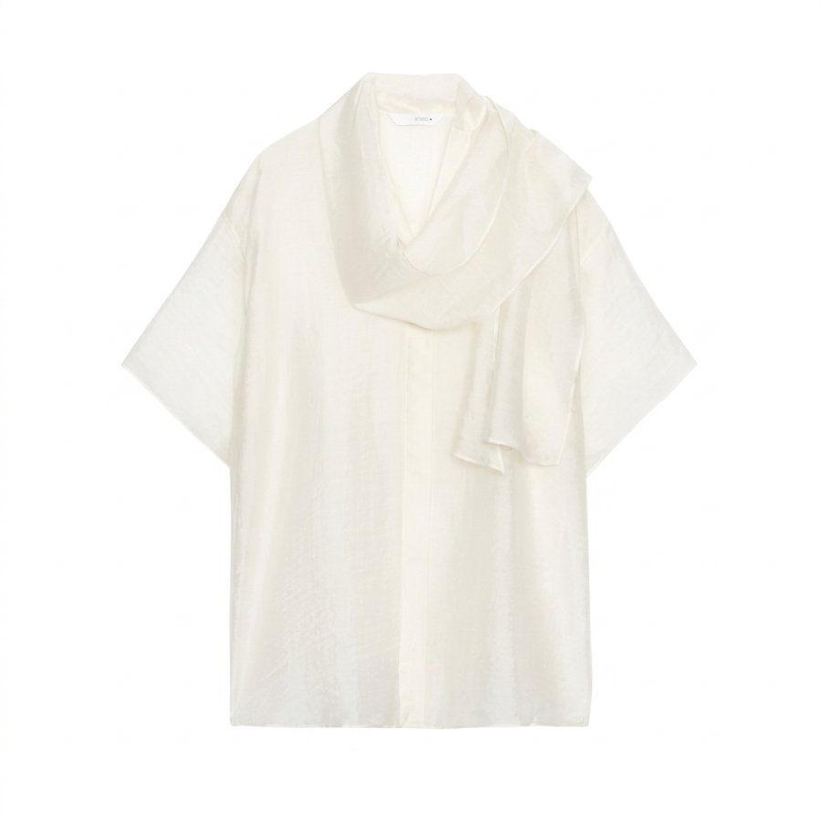ZARA ZW Shirts Women's White Scarf Collar