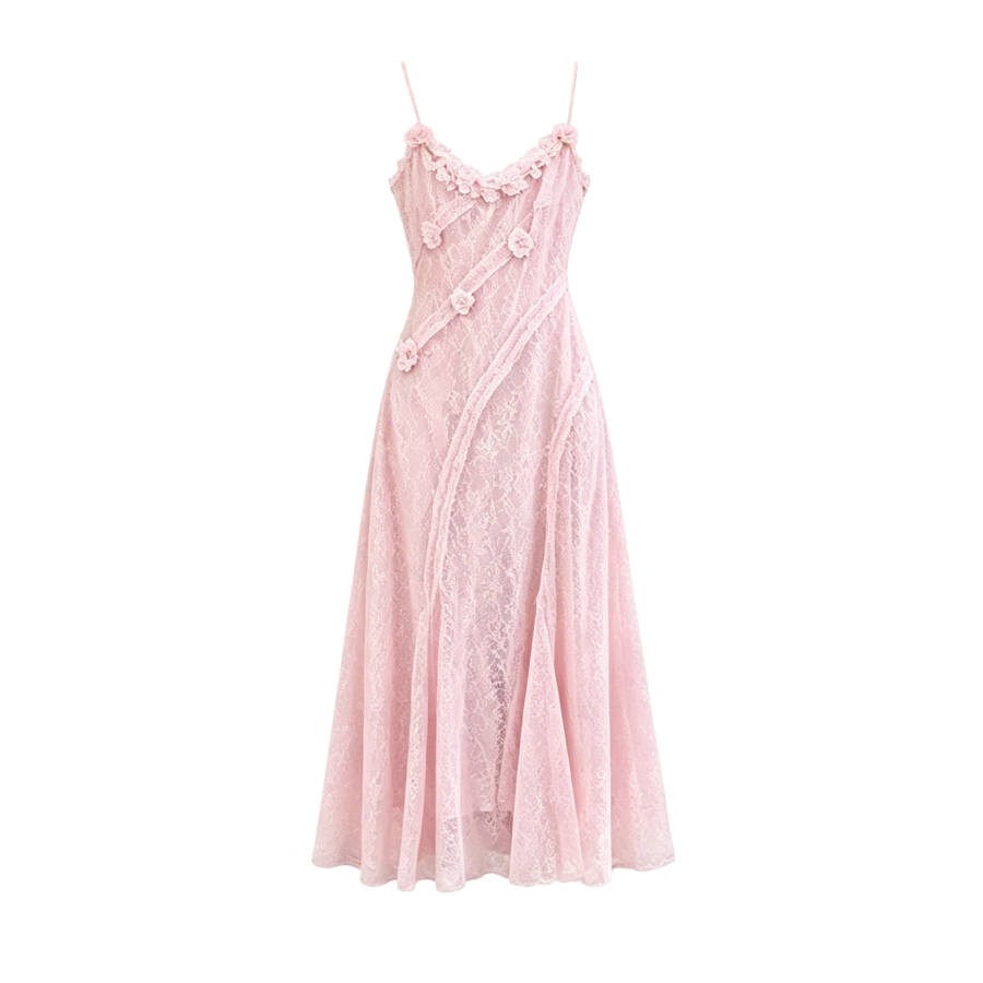 TUSHIFEI Slip Dresses Women's Pink Camisole Moderate Long Skirt A Line Skirt