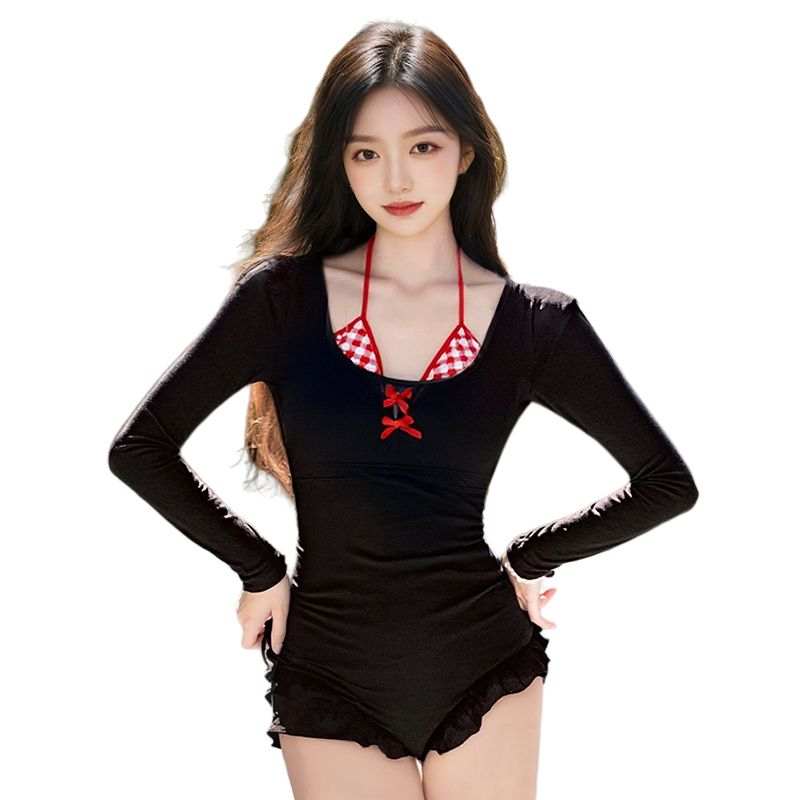 Sugarfunk One Piece Swimsuits Women's Black U Neck Thin Square Leg One Piece Swimsuit