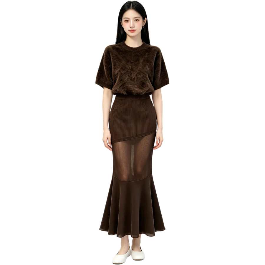 MARIE·COCO Two Piece Skirt Sets Women's Crew Neck Moderate Long Skirt
