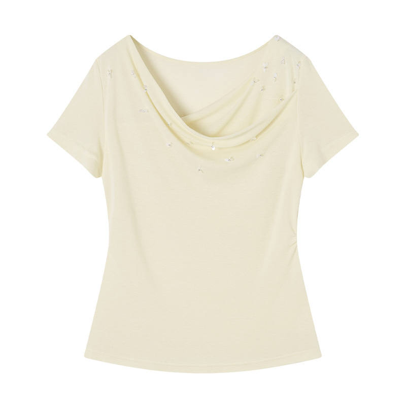 XIANGYING T Shirts Women's Yellow Draped Neckline Moderate