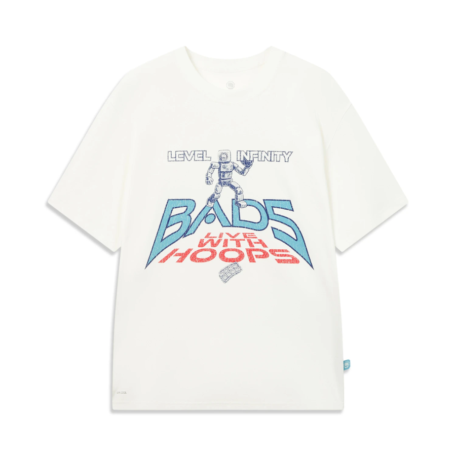 Li-Ning Li Ning Basketball Collection T Shirts Men's Ivory Crew Neck Moderate Straight Fit