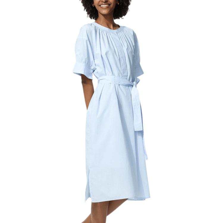UNIQLO Short Sleeved Dresses Women's Light Blue Crew Neck Moderate