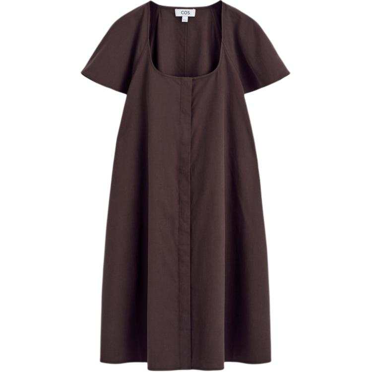 COS Short Sleeved Dresses Women's Dark Brown Crew Neck Moderate Short Skirt