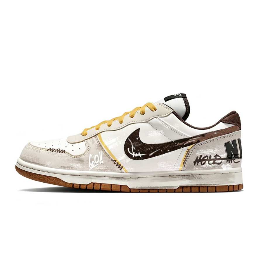 Nike Nike Big Skateboard Shoes Men's Low Top Ecru & Brown & Yellow & Black