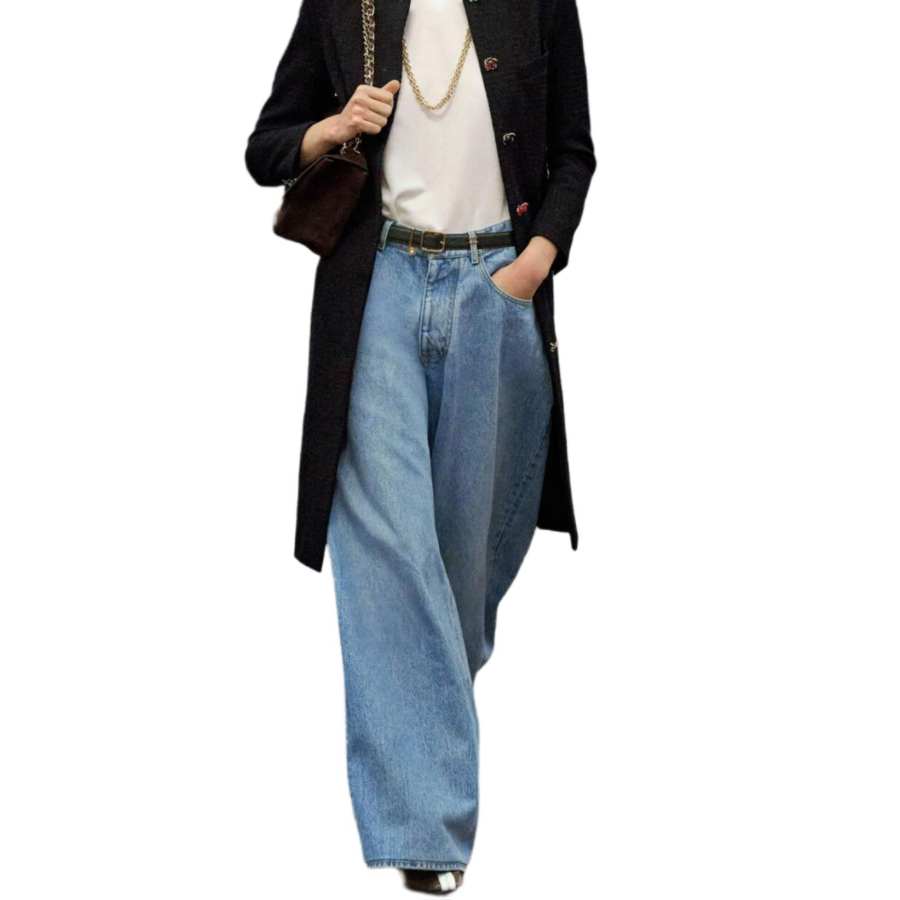 CHANEL Jeans Women's Blue Moderate Wide Leg Pants