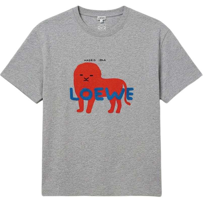 LOEWE T Shirts Unisex Mixed Gray Crew Neck Moderate Straight Fit