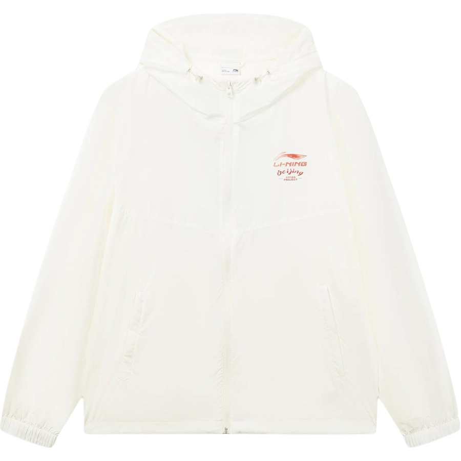 Li-Ning Li Ning China Culture Collection Trench Coats Men's Ivory Hooded Non Detachable Moderate Straight Fit