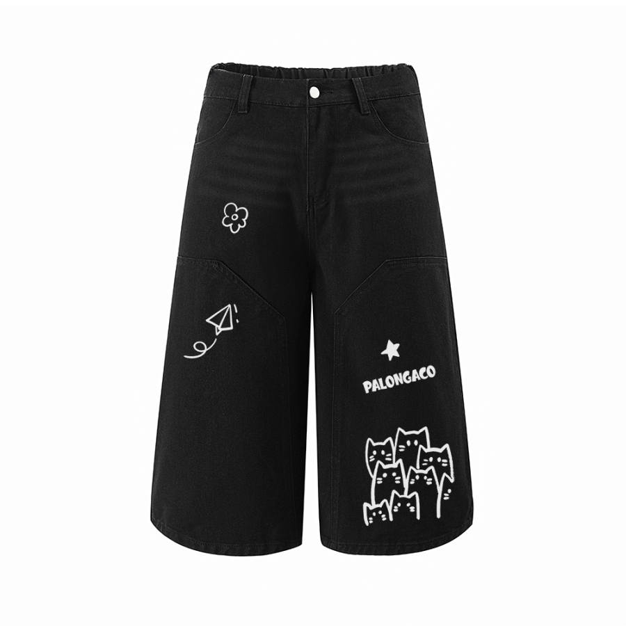 PAL ONGACO Denim Shorts Unisex Moderate Straight Fit Pants