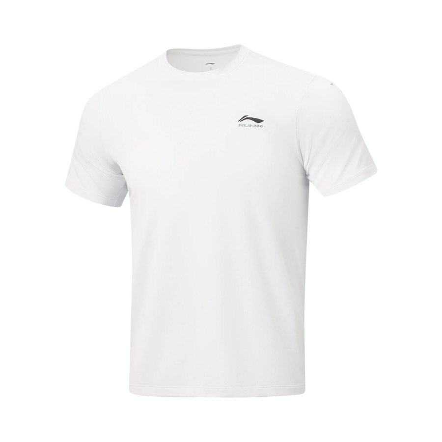 Li-Ning Li Ning Running Collection T Shirts Men's White Crew Neck Moderate Straight Fit