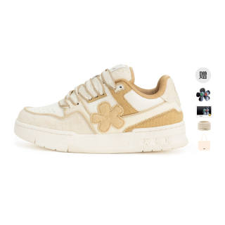 WE FLOWER Little Flower Shoes X Artist Collaboration Collection Low top Platform Skateboard Shoes Unisex Milk Tea