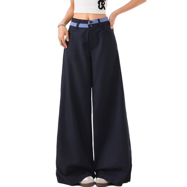 Sugarfunk Casual Pants Women's Navy Blue Moderate Wide Leg Pants