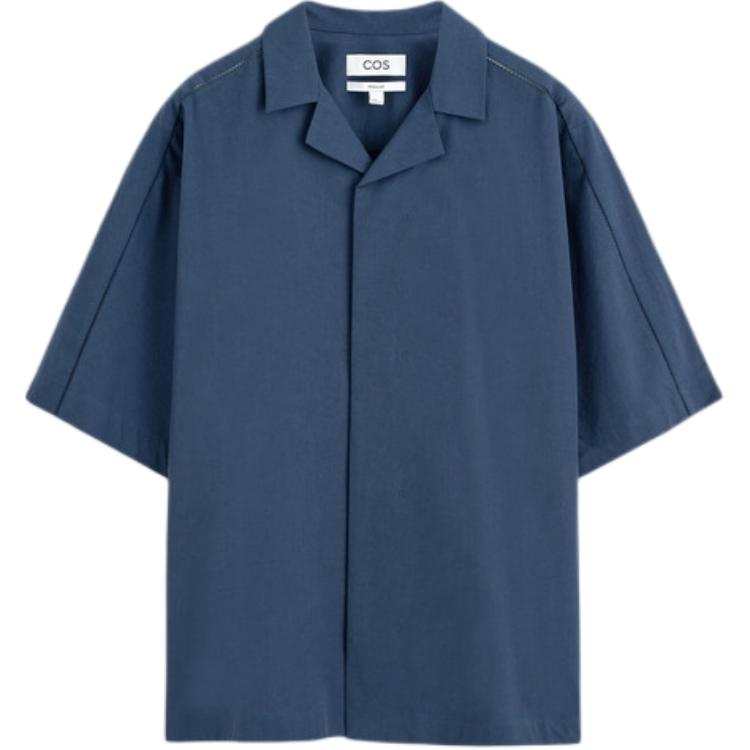 COS Shirts Men's Navy Blue Lapel Moderate Straight Fit