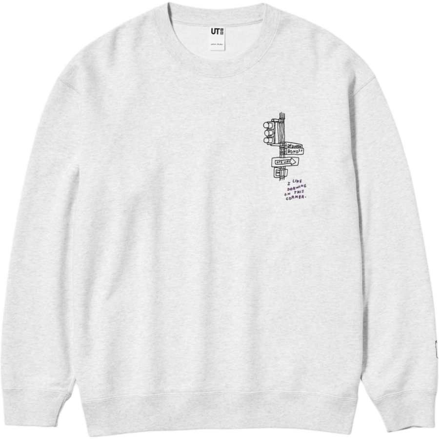 UNIQLO Jason Polan Sweatshirts Unisex Light Gray Crew Neck Moderate