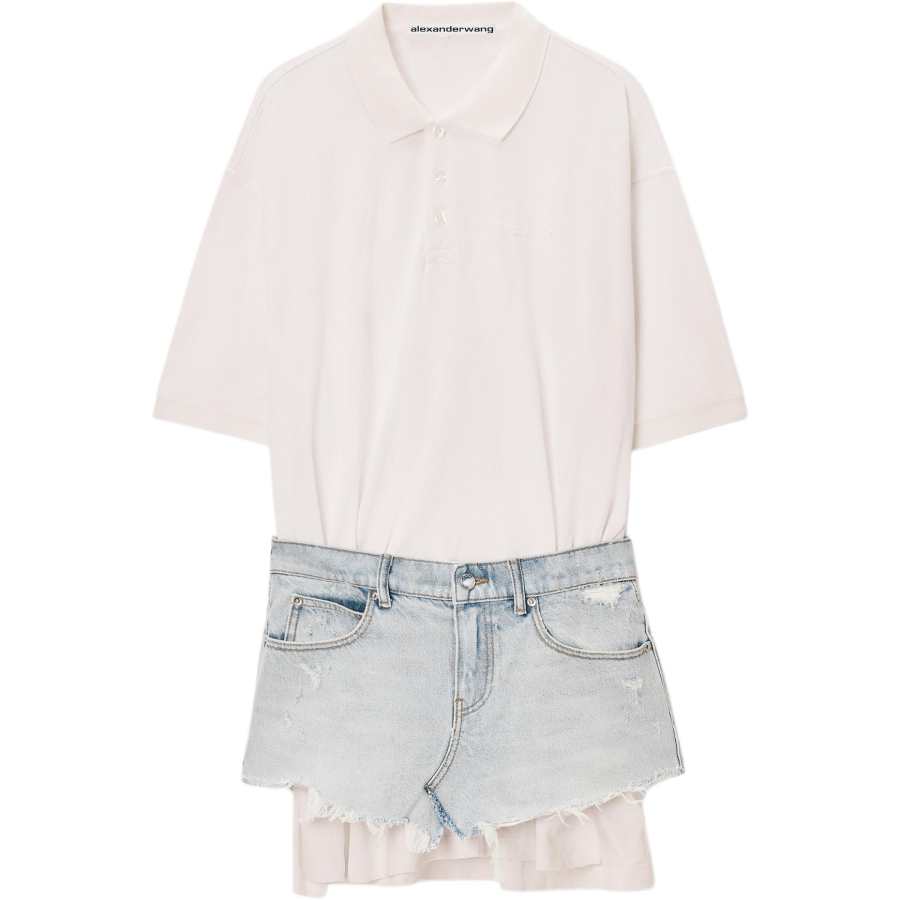Alexander Wang Short Sleeved Dresses Women's White Lapel Moderate Short Skirt