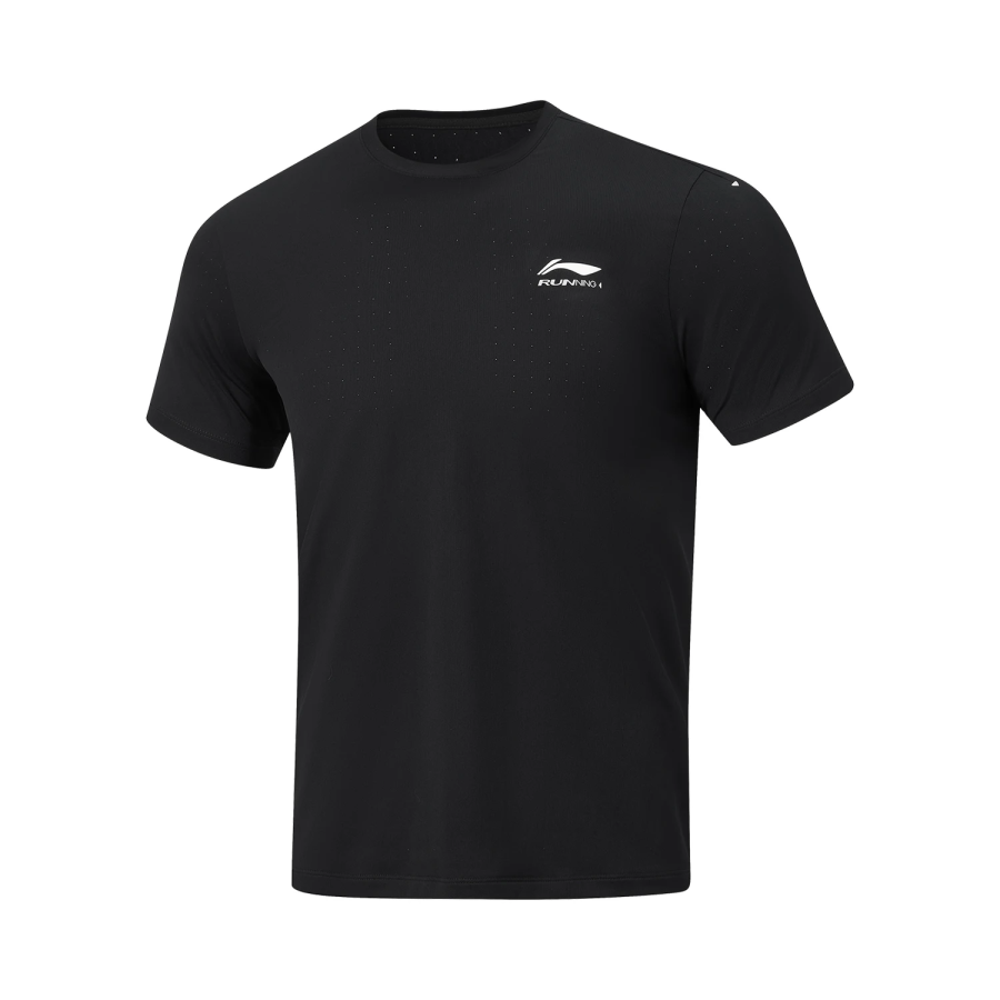 Li-Ning Li Ning Running Collection T Shirts Men's Black Crew Neck Moderate Straight Fit
