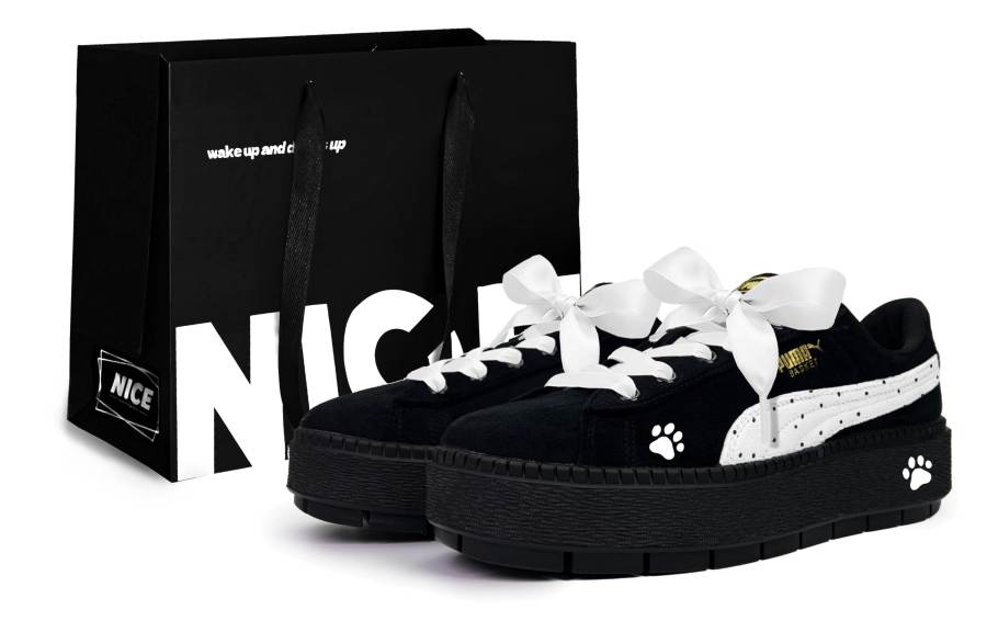 PUMA Platform Trace Skateboard Shoes Women's Low Top Black & White & Gold