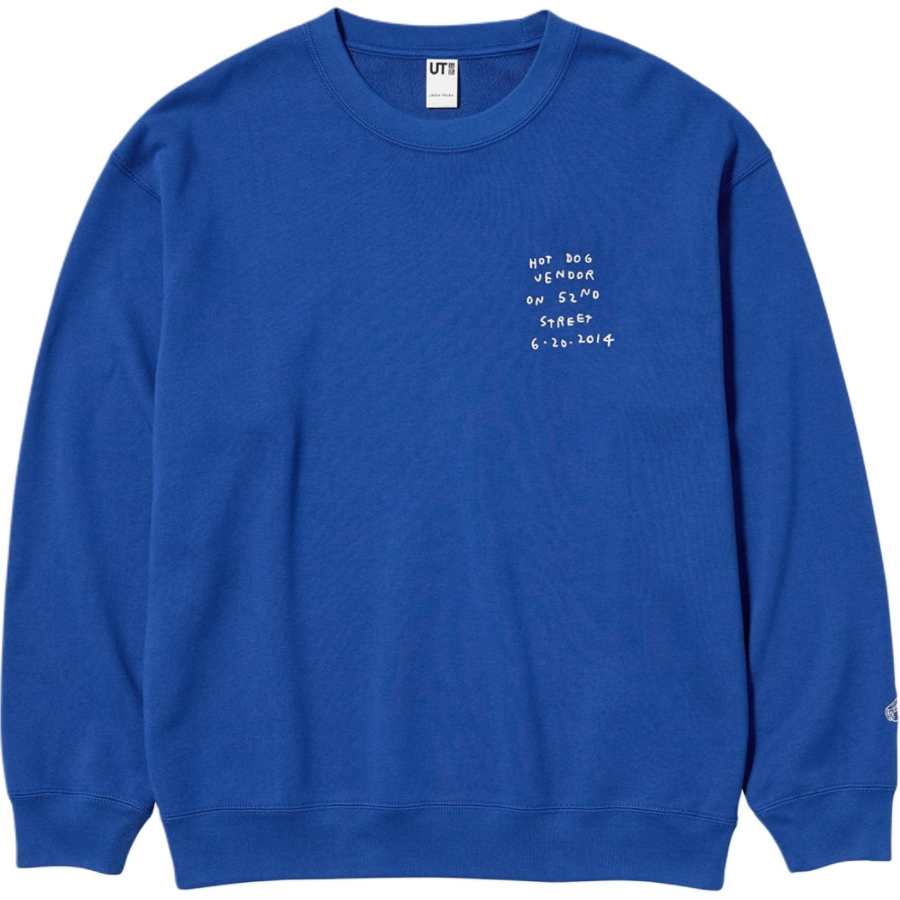 UNIQLO Jason Polan Sweatshirts Unisex Sea Blue Crew Neck Moderate