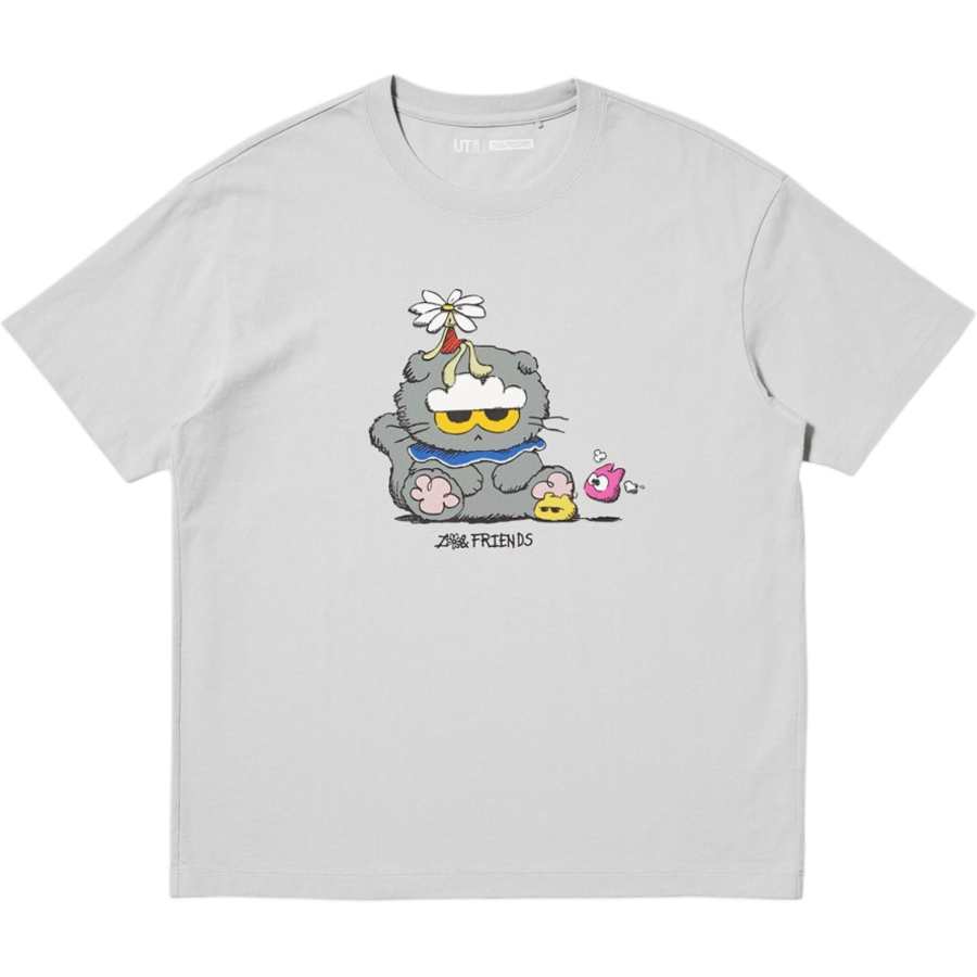 UNIQLO X Galaxy Corporation ZO&FRIENDS T Shirts Women's Light Gray Crew Neck