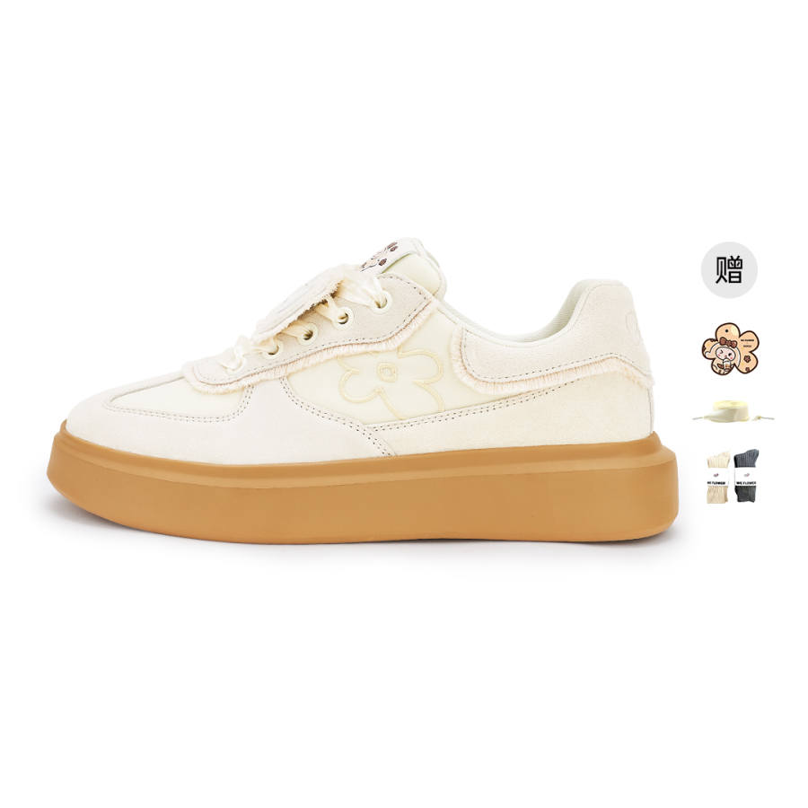 WE FLOWER Shoe X Nao Xiao Gu IP Collaboration Breathable Skateboard Shoes Unisex Milk Tea