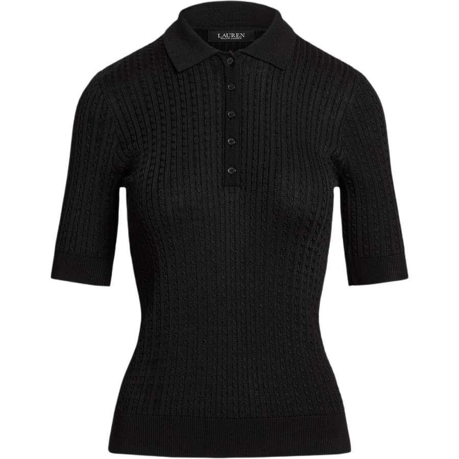 LAUREN RALPH LAUREN Knitwear Women's Black Polo Collar Moderate Nipped In Waist