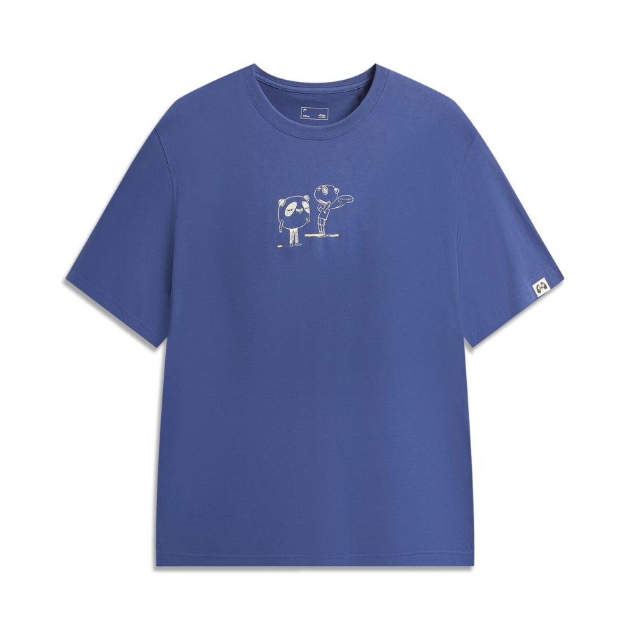 Li-Ning Li Ning Sports Life Collection T Shirts Men's Sea Salt Blue Crew Neck Moderate Straight Fit