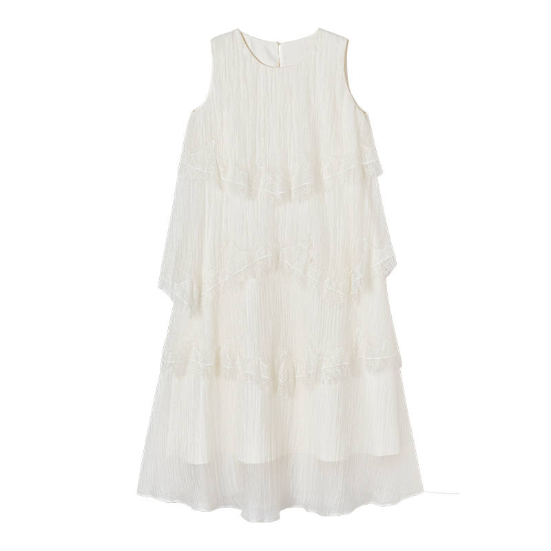 XIANGYING Sleeveless Dresses Women's Crew Neck Moderate Long Skirt