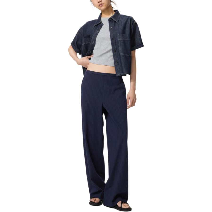 UNIQLO SS26 Casual Pants Women's Navy Blue Moderate Straight Fit Pants