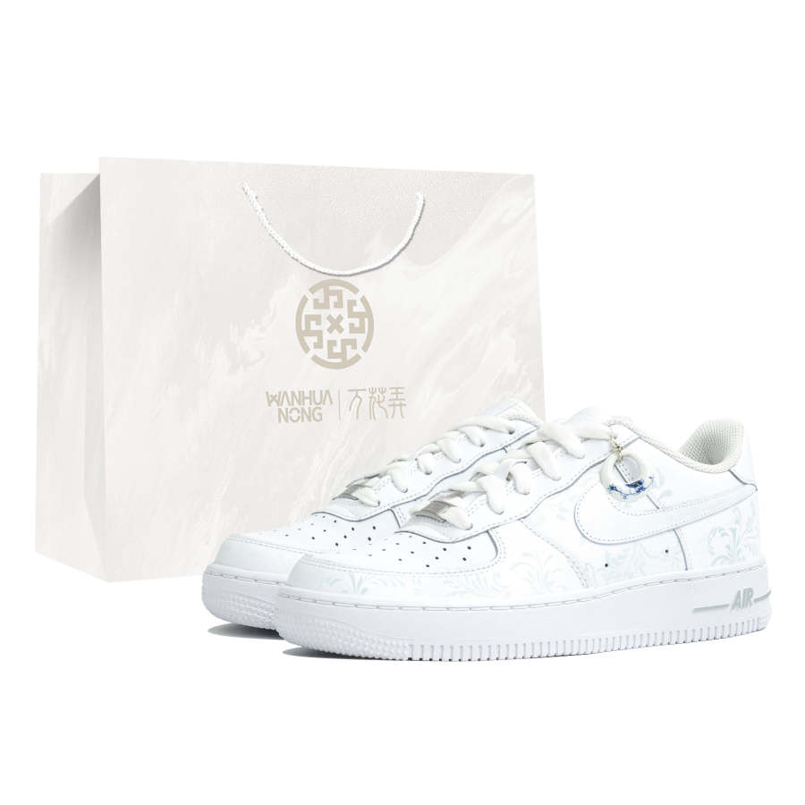 Nike Nike Air Force 1 07 Wan Hua Nong, Warm Blue And White Porcelain Low top Skateboard Shoes Unisex White
